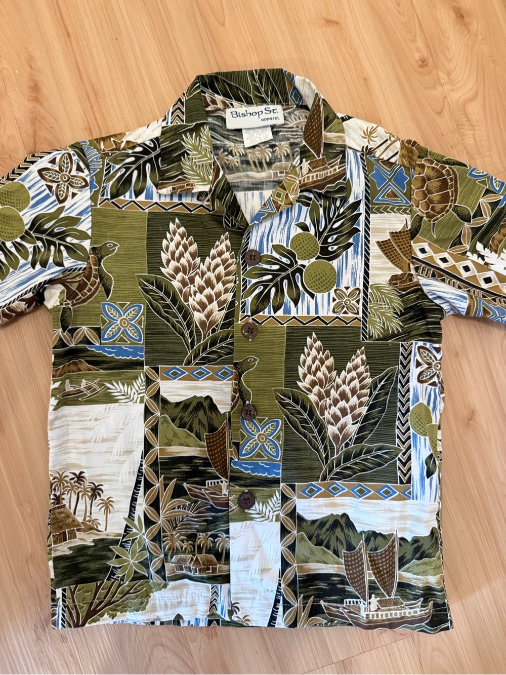 Vintage Bishop St. Hawaiian Aloha Shirt Button-Down Shirt for Kids